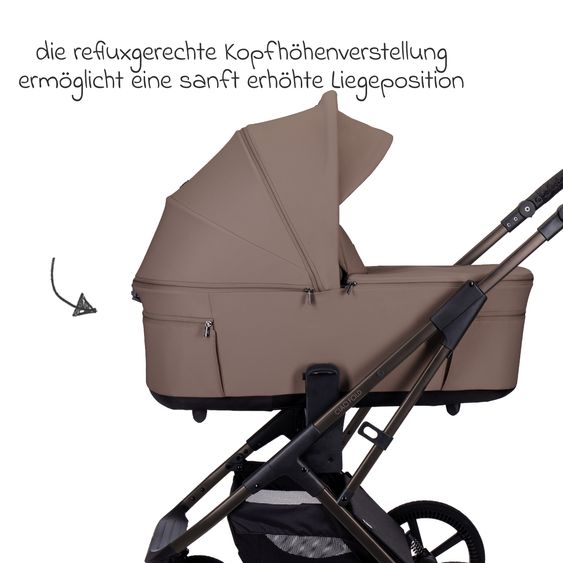 Moon 2 in 1 Kombi-Kinderwagen Ciao FOLD bis 22 kg mit faltbarer Babywanne, Liegeposition, Knickschieber - Greige
