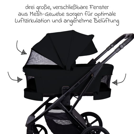 Moon 2 in 1 Kombi-Kinderwagen Ciao FOLD bis 22 kg mit faltbarer Babywanne, Liegeposition, Knickschieber - Onyx