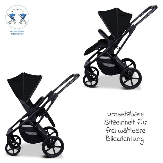 Moon 2 in 1 Kombi-Kinderwagen Ciao FOLD bis 22 kg mit faltbarer Babywanne, Liegeposition, Knickschieber - Onyx