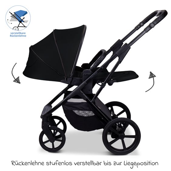Moon 2 in 1 Kombi-Kinderwagen Ciao FOLD bis 22 kg mit faltbarer Babywanne, Liegeposition, Knickschieber - Onyx