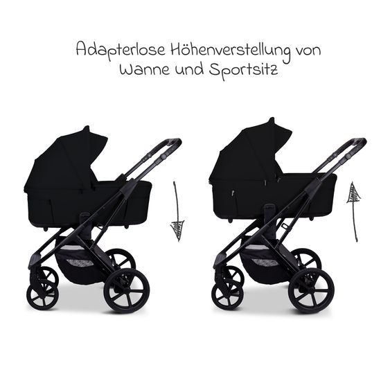 Moon 2 in 1 Kombi-Kinderwagen Ciao FOLD bis 22 kg mit faltbarer Babywanne, Liegeposition, Knickschieber - Onyx