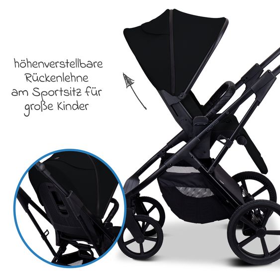 Moon 2 in 1 Kombi-Kinderwagen Ciao FOLD bis 22 kg mit faltbarer Babywanne, Liegeposition, Knickschieber - Onyx