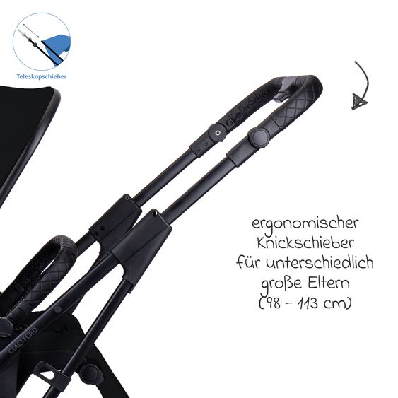 Moon 2 in 1 Kombi-Kinderwagen Ciao FOLD bis 22 kg mit faltbarer Babywanne, Liegeposition, Knickschieber - Onyx
