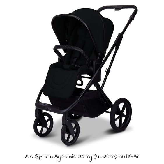 Moon 2 in 1 Kombi-Kinderwagen Ciao FOLD bis 22 kg mit faltbarer Babywanne, Liegeposition, Knickschieber - Onyx