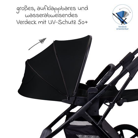 Moon 2 in 1 Kombi-Kinderwagen Ciao FOLD bis 22 kg mit faltbarer Babywanne, Liegeposition, Knickschieber - Onyx