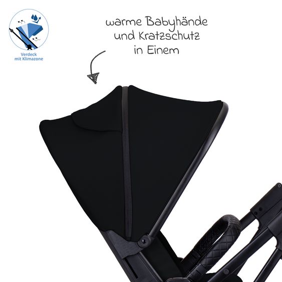 Moon 2 in 1 Kombi-Kinderwagen Ciao FOLD bis 22 kg mit faltbarer Babywanne, Liegeposition, Knickschieber - Onyx