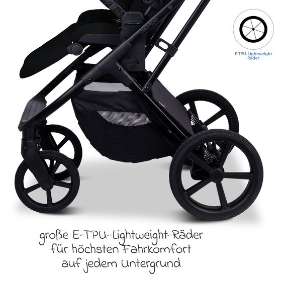 Moon 2 in 1 Kombi-Kinderwagen Ciao FOLD bis 22 kg mit faltbarer Babywanne, Liegeposition, Knickschieber - Onyx