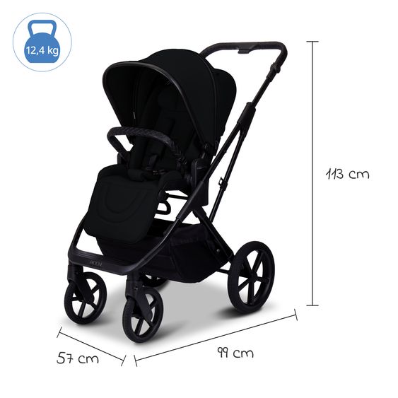 Moon 2 in 1 Kombi-Kinderwagen Ciao FOLD bis 22 kg mit faltbarer Babywanne, Liegeposition, Knickschieber - Onyx