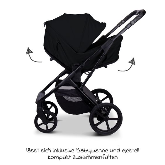 Moon 2 in 1 Kombi-Kinderwagen Ciao FOLD bis 22 kg mit faltbarer Babywanne, Liegeposition, Knickschieber - Onyx