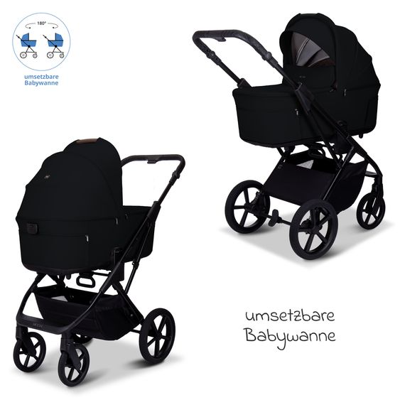 Moon 2 in 1 Kombi-Kinderwagen Ciao FOLD bis 22 kg mit faltbarer Babywanne, Liegeposition, Knickschieber - Onyx