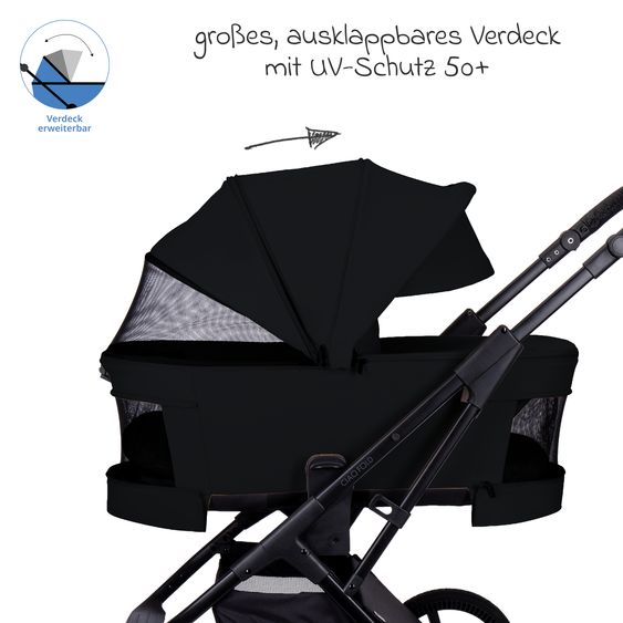 Moon 2 in 1 Kombi-Kinderwagen Ciao FOLD bis 22 kg mit faltbarer Babywanne, Liegeposition, Knickschieber - Onyx