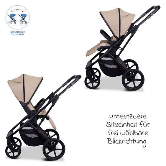 Moon 2 in 1 Kombi-Kinderwagen Ciao FOLD bis 22 kg mit faltbarer Babywanne, Liegeposition, Knickschieber - Sand