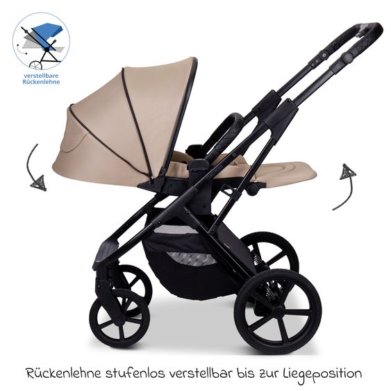 Moon 2 in 1 Kombi-Kinderwagen Ciao FOLD bis 22 kg mit faltbarer Babywanne, Liegeposition, Knickschieber - Sand