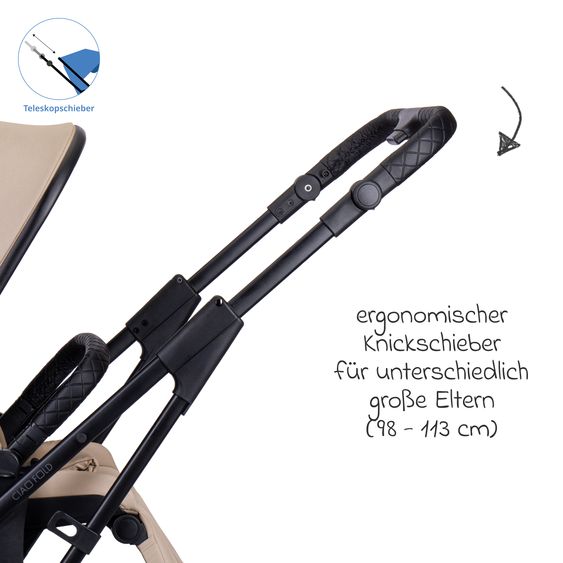 Moon 2 in 1 Kombi-Kinderwagen Ciao FOLD bis 22 kg mit faltbarer Babywanne, Liegeposition, Knickschieber - Sand
