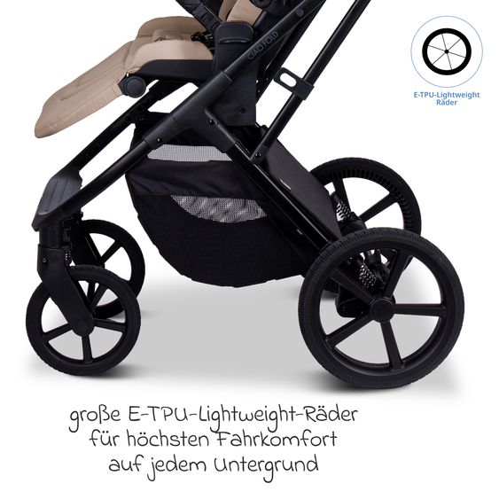 Moon 2 in 1 Kombi-Kinderwagen Ciao FOLD bis 22 kg mit faltbarer Babywanne, Liegeposition, Knickschieber - Sand