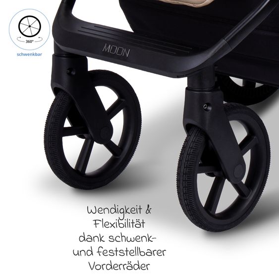 Moon 2 in 1 Kombi-Kinderwagen Ciao FOLD bis 22 kg mit faltbarer Babywanne, Liegeposition, Knickschieber - Sand
