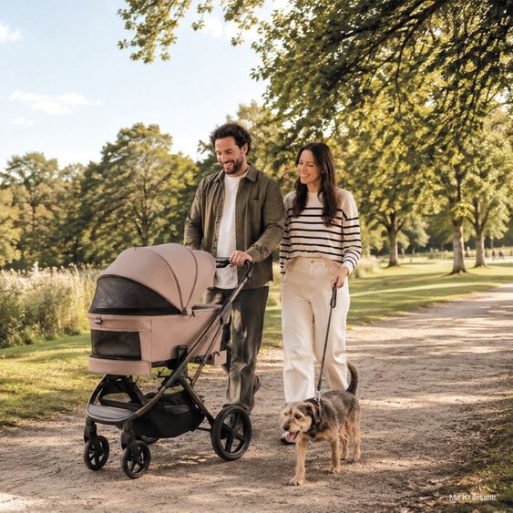 Moon 2 in 1 Kombi-Kinderwagen Ciao FOLD bis 22 kg mit faltbarer Babywanne, Liegeposition, Knickschieber - Sand