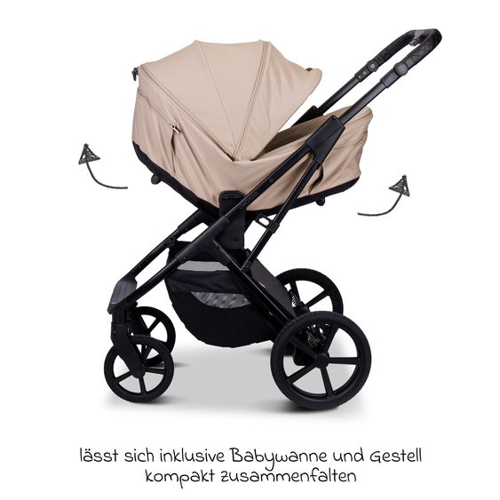 Moon 2 in 1 Kombi-Kinderwagen Ciao FOLD bis 22 kg mit faltbarer Babywanne, Liegeposition, Knickschieber - Sand
