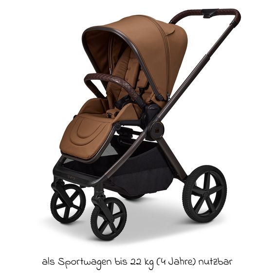 Moon 2 in 1 Kombi-Kinderwagen Gio FOLD bis 22 kg mit faltbarer Babywanne, Liegeposition, Teleskopschieber - Cognac