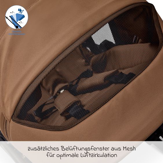 Moon 2 in 1 Kombi-Kinderwagen Gio FOLD bis 22 kg mit faltbarer Babywanne, Liegeposition, Teleskopschieber - Cognac