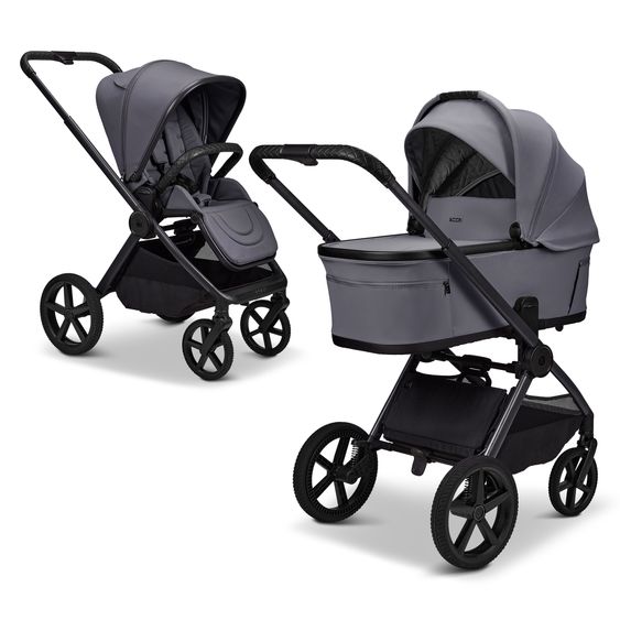 Moon 2 in 1 Kombi-Kinderwagen Gio FOLD bis 22 kg mit faltbarer Babywanne, Liegeposition, Teleskopschieber - Graphite