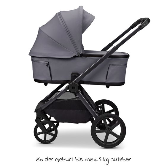 Moon 2 in 1 Kombi-Kinderwagen Gio FOLD bis 22 kg mit faltbarer Babywanne, Liegeposition, Teleskopschieber - Graphite