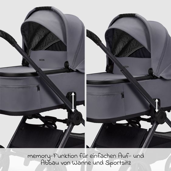 Moon 2 in 1 Kombi-Kinderwagen Gio FOLD bis 22 kg mit faltbarer Babywanne, Liegeposition, Teleskopschieber - Graphite