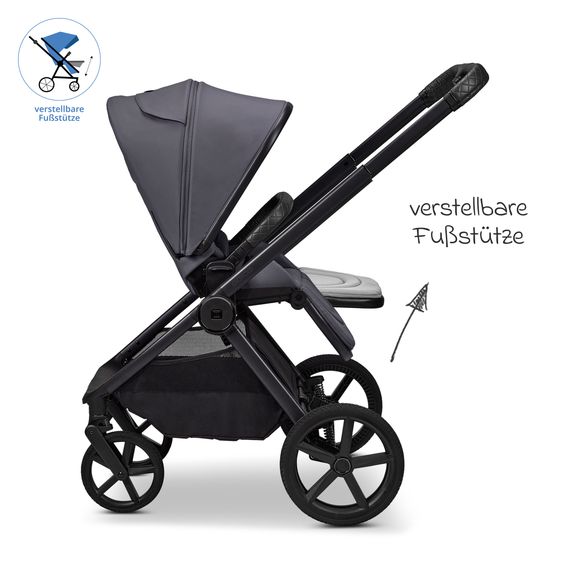 Moon 2 in 1 Kombi-Kinderwagen Gio FOLD bis 22 kg mit faltbarer Babywanne, Liegeposition, Teleskopschieber - Graphite