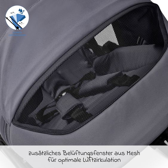 Moon 2 in 1 Kombi-Kinderwagen Gio FOLD bis 22 kg mit faltbarer Babywanne, Liegeposition, Teleskopschieber - Graphite