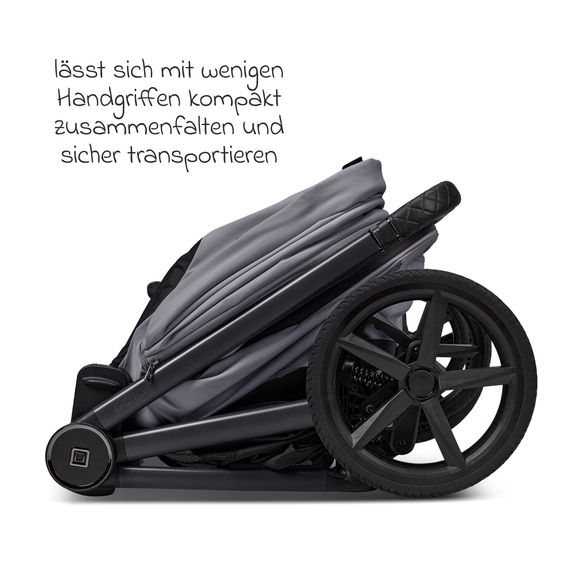 Moon 2 in 1 Kombi-Kinderwagen Gio FOLD bis 22 kg mit faltbarer Babywanne, Liegeposition, Teleskopschieber - Graphite
