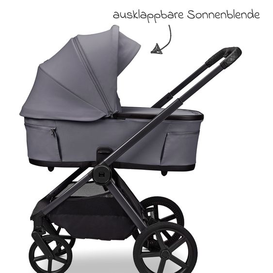 Moon 2 in 1 Kombi-Kinderwagen Gio FOLD bis 22 kg mit faltbarer Babywanne, Liegeposition, Teleskopschieber - Graphite