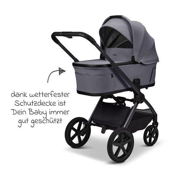 Moon 2 in 1 Kombi-Kinderwagen Gio FOLD bis 22 kg mit faltbarer Babywanne, Liegeposition, Teleskopschieber - Graphite