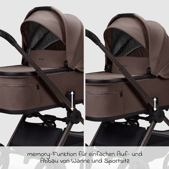 Moon 2 in 1 Kombi-Kinderwagen Gio FOLD bis 22 kg mit faltbarer Babywanne, Liegeposition, Teleskopschieber - Greige