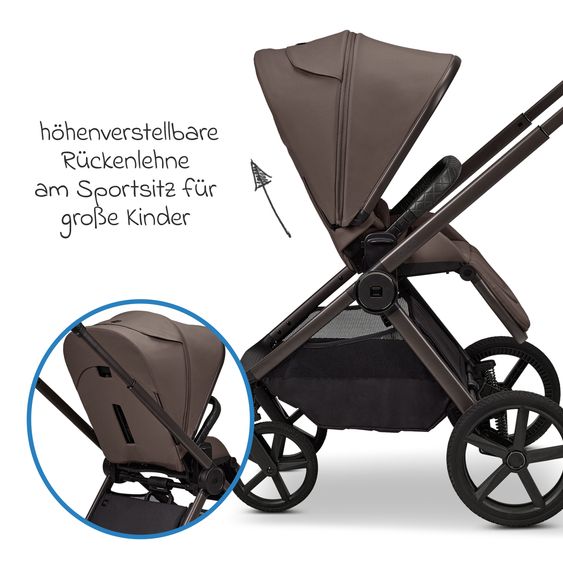 Moon 2 in 1 Kombi-Kinderwagen Gio FOLD bis 22 kg mit faltbarer Babywanne, Liegeposition, Teleskopschieber - Greige