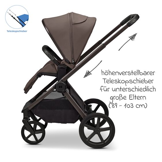 Moon 2 in 1 Kombi-Kinderwagen Gio FOLD bis 22 kg mit faltbarer Babywanne, Liegeposition, Teleskopschieber - Greige
