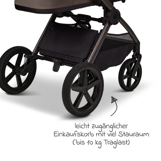 Moon 2 in 1 Kombi-Kinderwagen Gio FOLD bis 22 kg mit faltbarer Babywanne, Liegeposition, Teleskopschieber - Greige