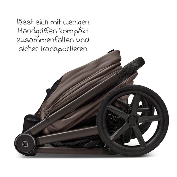 Moon 2 in 1 Kombi-Kinderwagen Gio FOLD bis 22 kg mit faltbarer Babywanne, Liegeposition, Teleskopschieber - Greige