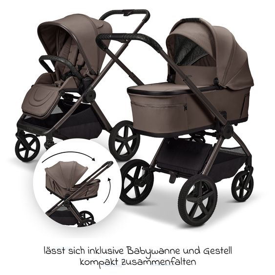 Moon 2 in 1 Kombi-Kinderwagen Gio FOLD bis 22 kg mit faltbarer Babywanne, Liegeposition, Teleskopschieber - Greige