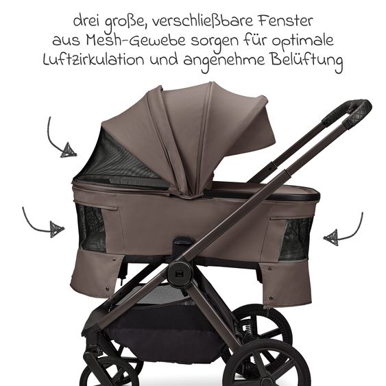 Moon 2 in 1 Kombi-Kinderwagen Gio FOLD bis 22 kg mit faltbarer Babywanne, Liegeposition, Teleskopschieber - Greige