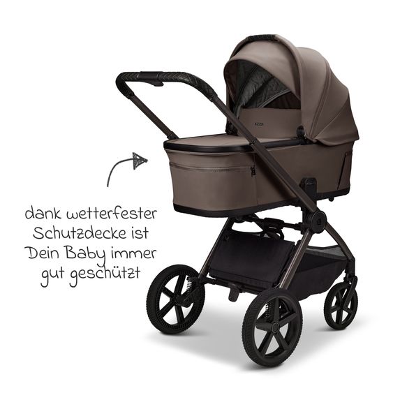 Moon 2 in 1 Kombi-Kinderwagen Gio FOLD bis 22 kg mit faltbarer Babywanne, Liegeposition, Teleskopschieber - Greige