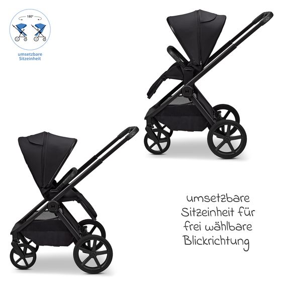 Moon 2 in 1 Kombi-Kinderwagen Gio FOLD bis 22 kg mit faltbarer Babywanne, Liegeposition, Teleskopschieber - Onyx