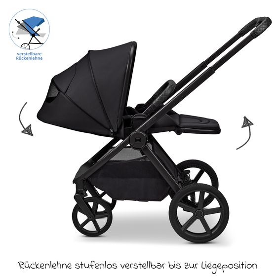 Moon 2 in 1 Kombi-Kinderwagen Gio FOLD bis 22 kg mit faltbarer Babywanne, Liegeposition, Teleskopschieber - Onyx