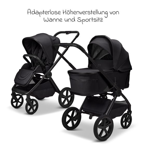 Moon 2 in 1 Kombi-Kinderwagen Gio FOLD bis 22 kg mit faltbarer Babywanne, Liegeposition, Teleskopschieber - Onyx