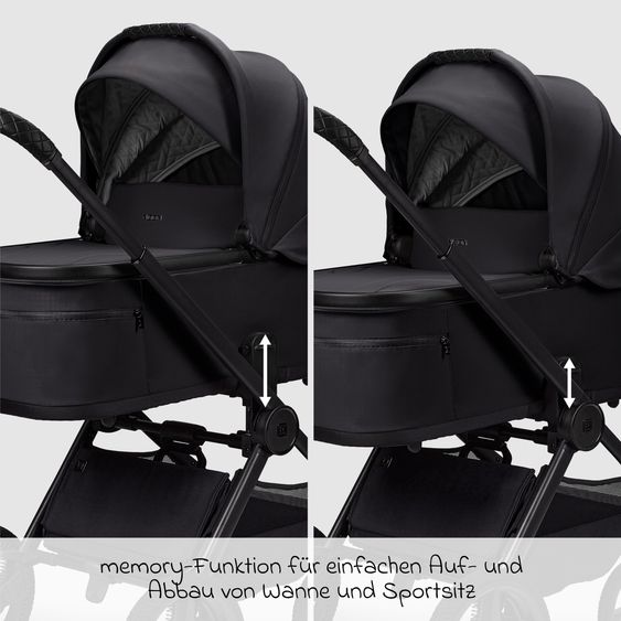 Moon 2 in 1 Kombi-Kinderwagen Gio FOLD bis 22 kg mit faltbarer Babywanne, Liegeposition, Teleskopschieber - Onyx