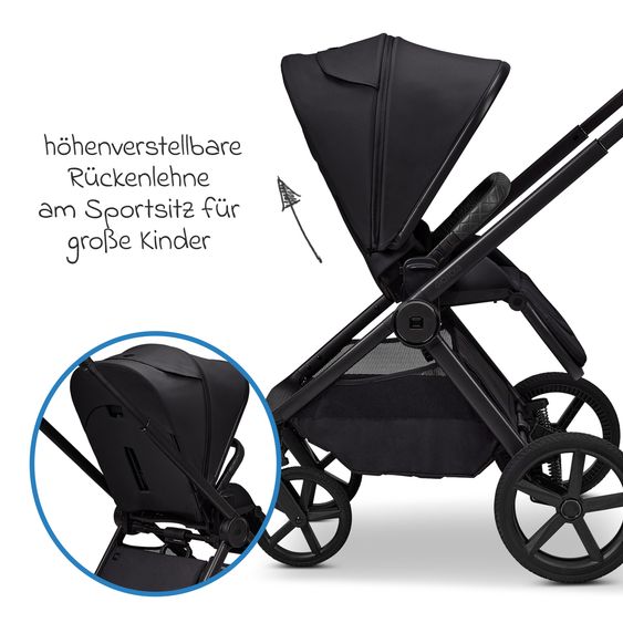 Moon 2 in 1 Kombi-Kinderwagen Gio FOLD bis 22 kg mit faltbarer Babywanne, Liegeposition, Teleskopschieber - Onyx