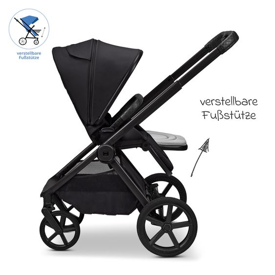 Moon 2 in 1 Kombi-Kinderwagen Gio FOLD bis 22 kg mit faltbarer Babywanne, Liegeposition, Teleskopschieber - Onyx