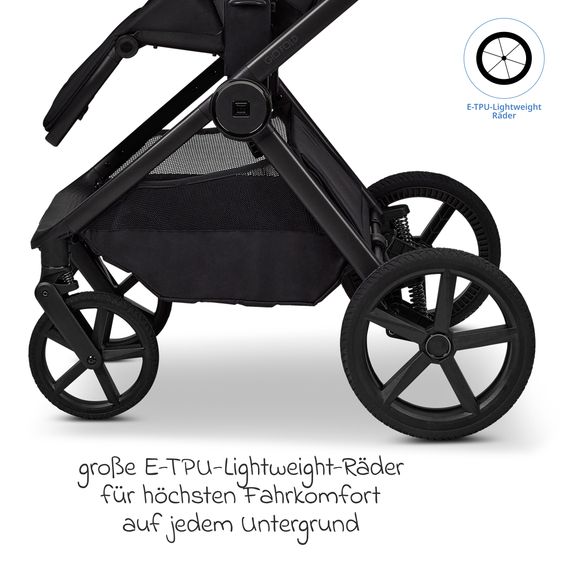 Moon 2 in 1 Kombi-Kinderwagen Gio FOLD bis 22 kg mit faltbarer Babywanne, Liegeposition, Teleskopschieber - Onyx