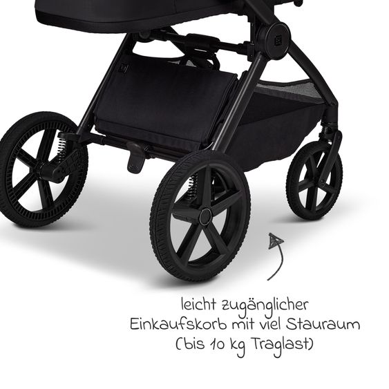 Moon 2 in 1 Kombi-Kinderwagen Gio FOLD bis 22 kg mit faltbarer Babywanne, Liegeposition, Teleskopschieber - Onyx