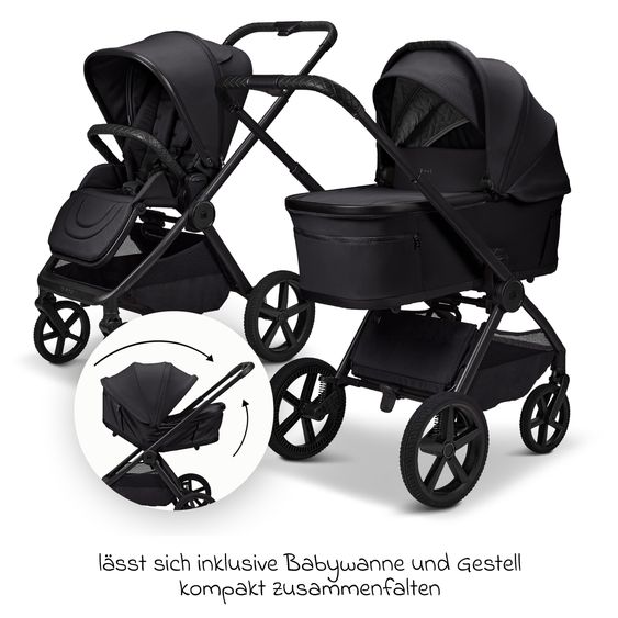 Moon 2 in 1 Kombi-Kinderwagen Gio FOLD bis 22 kg mit faltbarer Babywanne, Liegeposition, Teleskopschieber - Onyx