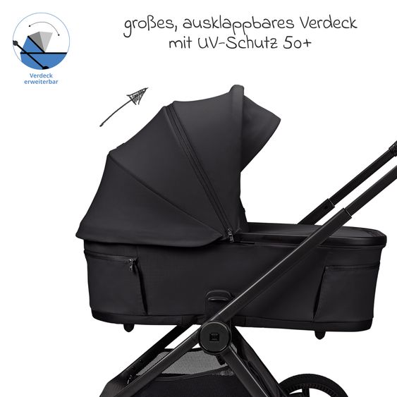 Moon 2 in 1 Kombi-Kinderwagen Gio FOLD bis 22 kg mit faltbarer Babywanne, Liegeposition, Teleskopschieber - Onyx